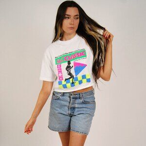 80s Run T-shirt (L) vintage neon crop top women large slc marathon jog workout